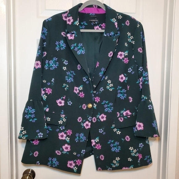 Lane Bryant The Bryant Blazer Green Pink Flare Sleeve Floral Blazer 22 - Picture 2 of 8